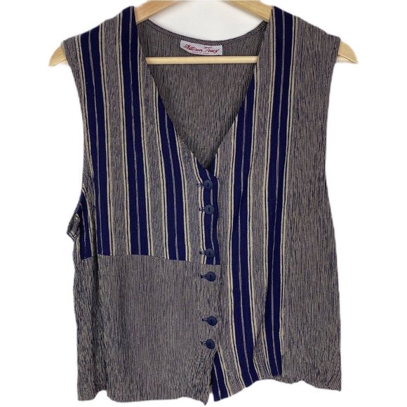 Allison Tracy Tops - Vintage Blouse Vest Blue Striped